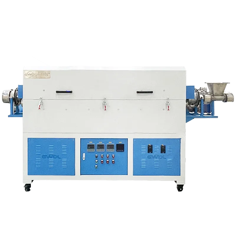 Многозональная вращающаяся печь с прерывистым уплотнением Материал трубки печи 310S нержавеющая сталь Скорость вращения: 3-10 об/мин Регулируемая