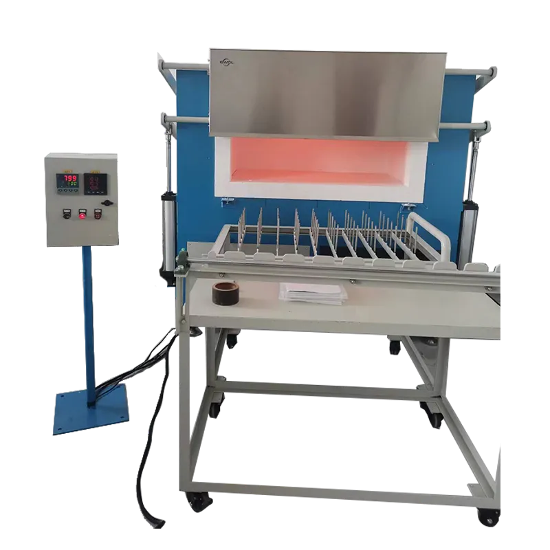Precious Metal Detection Fire Assay Furnace   - 310S stainless steel furnace loading cart   - Electric-pneumatic furnace door   - Cast iron sample melting molds