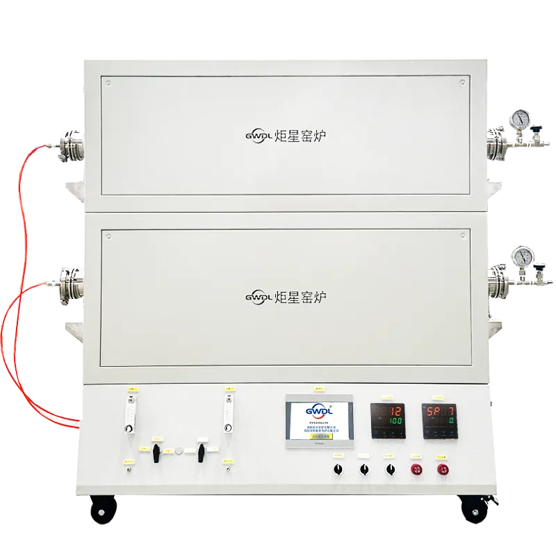 Tilting Multi-Station Tube Furnace， Adjustable tilt angle ， Alumina 99 ceramic tube，-0.1MPa Vacuum